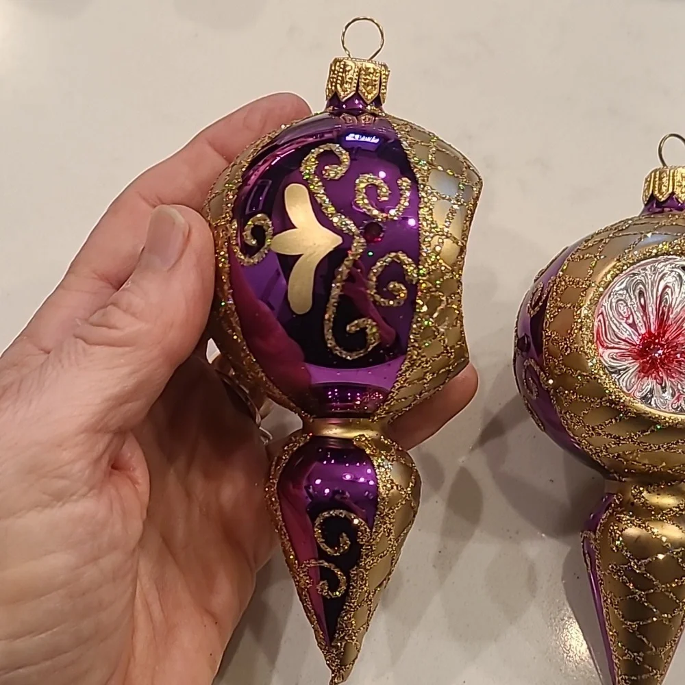 Set of 2 Hand-blown Glass Purple Ornaments